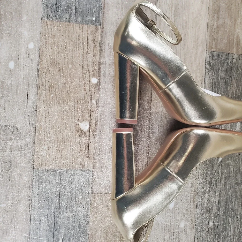 Nine West Plana 3 Womens Pumps Sz 6.5 M Metallic Gold Pointed Toe Ankle Strap